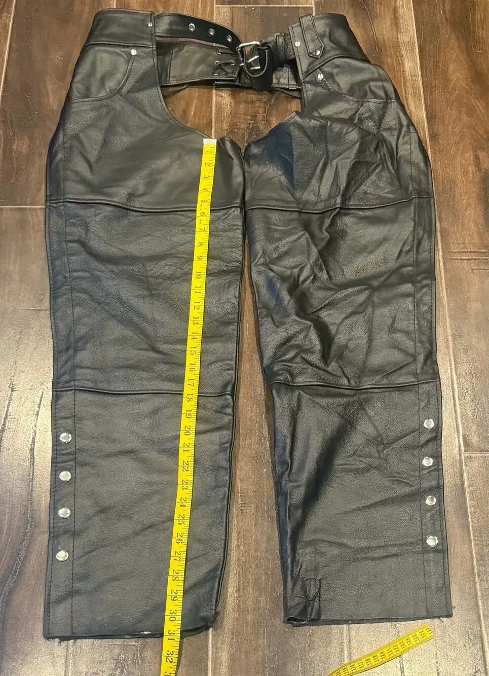 Alpha Cycle Gear Black Leather Motorcycle Chaps